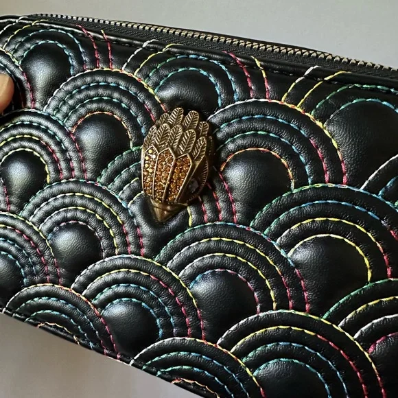 Kurt Geiger London Black Crossbody Bag with Rainbow Stitching & Hamsa Hand Clasp